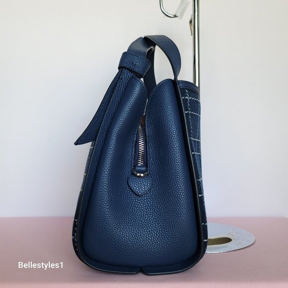 KATE SPADE Knott MEDIUM Denim Check & Leather Crossbody Tote- Indigo Multi⭐ - Picture 8 of 16